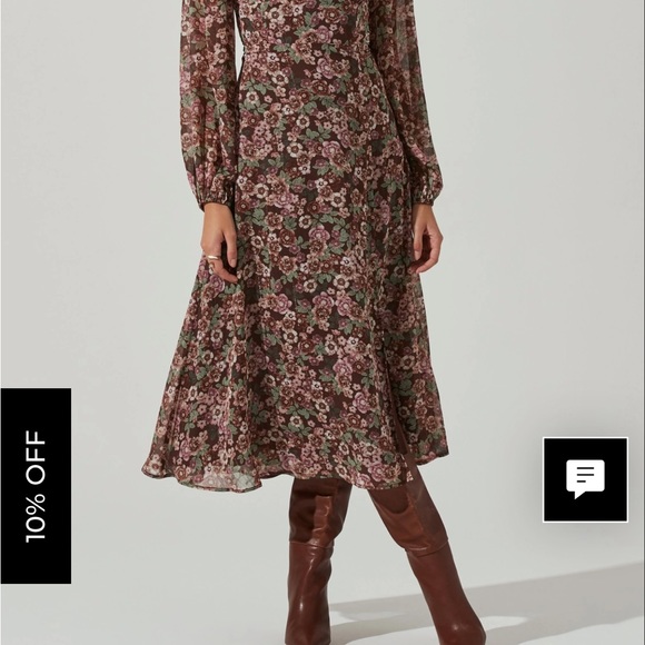 ASTR the Label FLORAL V FRONT LONG SLEEVE MIDI DRESS - Picture 3 of 9